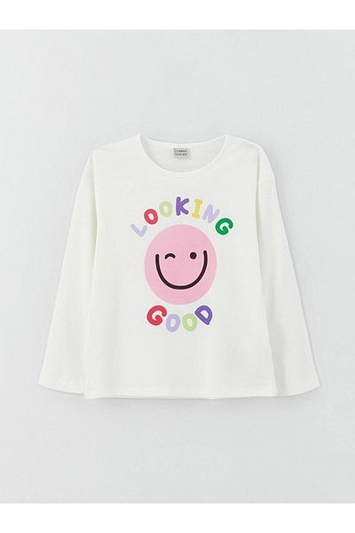 LC Waikiki LCW Kids Girls - Μακρυμάνικο μπλουζάκι με στάμπα με λαιμόκοψη