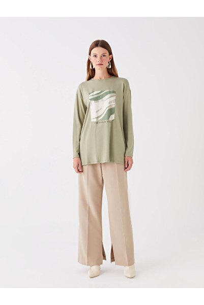 LC Waikiki LCWAIKIKI Classic - Γυναικείο μακρυμάνικο τουνίκ με στάμπα με λαιμόκοψη