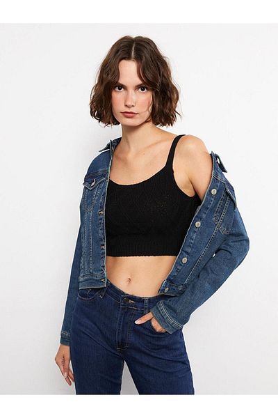 LC Waikiki LCW Casual τετράγωνο λαιμόκοψη Γυναικεία πλεκτά Crop