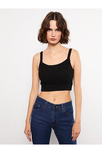 LC Waikiki LCW Casual τετράγωνο λαιμόκοψη Γυναικεία πλεκτά Crop