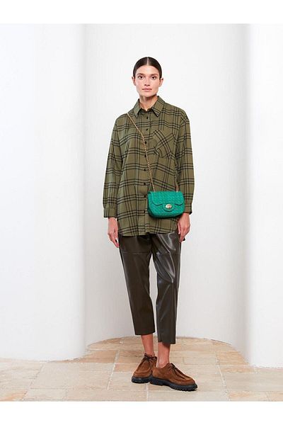LC Waikiki LCW Modest Shirt Collar Plaid Long Sleeve Oversize Women's Tunic