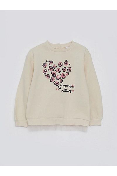 LC Waikiki Baby Crew Neck Long Sleeve Printed Baby Girl Sweatshirt