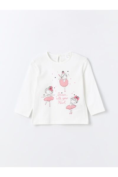 LC Waikiki Bisiklet Yaka Uzun Kollu Baskılı Kız Bebek Tişört