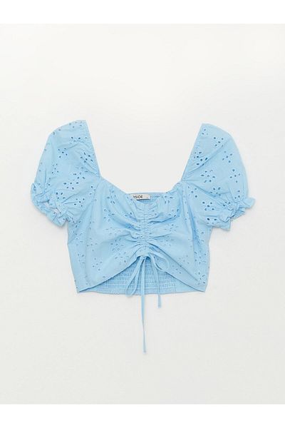 LC Waikiki Γυναικεία Crop Μπλούζα με Κέντημα U-Neck