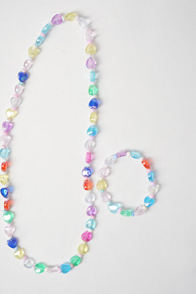 Kids Aksesuar Çocuk Kalp Desenli Kaliteli Cam ve Fimo Malzemeden Üretilmiş Ko...