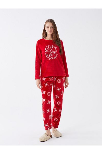 LC Waikiki Crew Neck Embroidered Long Sleeve Women's Pajamas Set