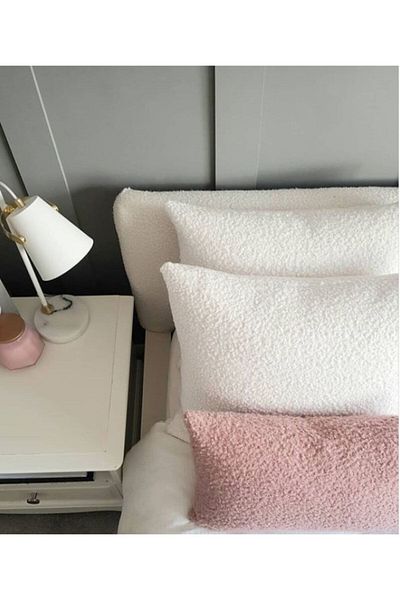sevaradekor Teddy Boucle Rectangular Throw Pillow Dusty Rose