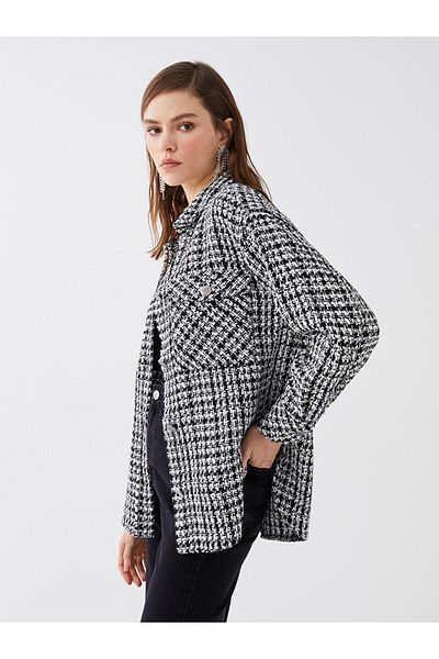 LC Waikiki Jachetă cămașă din tweed pentru femei, cu mânecă lungă, cu model LCW Vision
