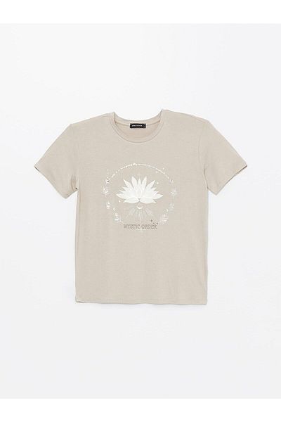 LC Waikiki Γυναικείο T-Shirt LCW Vision - Crew λαιμόκοψη, στάμπα, κοντό μανίκι