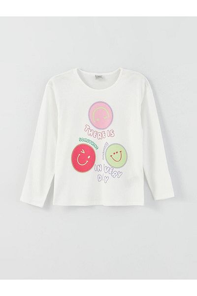 LC Waikiki LCW Kids Girl - تي شيرت مطبوع بأكمام طويلة ورقبة دائرية