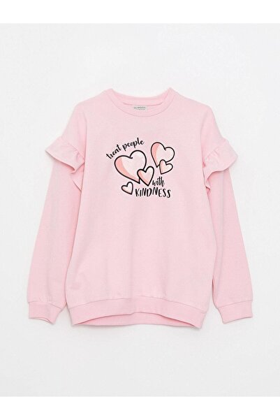 LC Waikiki LCW Kids Bisiklet Yaka Baskılı Uzun Kollu Kız Çocuk Sweatshirt ve Tayt