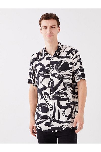 LC Waikiki Ανδρικό πουκάμισο βισκόζης LCW - Casual Regular Fit, κοντό μανίκι, στάμπα