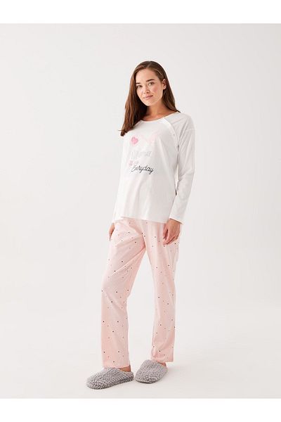 LC Waikiki Nyakú, nyomott hosszú ujjú kismama pizsama szett