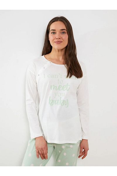LC Waikiki Sada těhotenského pyžama s dlouhým rukávem Lcw Dream Crew s výstřihem