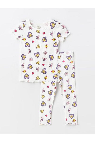 LC Waikiki LCW baby Crew Neck Short Sleeve Printed Baby Girl Pajamas Set