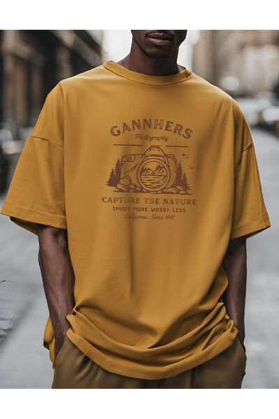 GANNHERS Capture Hardal Sarı Oversize T-shirt %100 Pamuklu Unisex Tişört