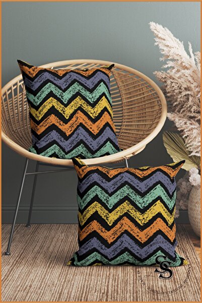 Saso Дигитално отпечатана цветна калъфка за възглавница с зигзагообразен шаре...