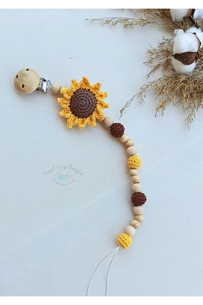 Masal Örgü Dünyası Ayçiçek Temalı Emzik Askısı / Zinciri