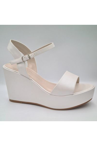 ESSTİİ Esstii 400 - Pearl Colored Wedge Heeled Platform Women's Evening Dress Sandals (9cm, 3cm)