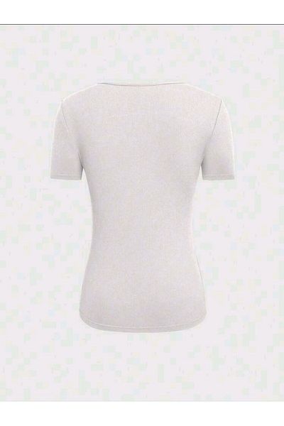 LEMAR MODA Λευκή καμιζόλα Crop - Μισό μανίκι, λαιμόκοψη, μοντέλο 2024