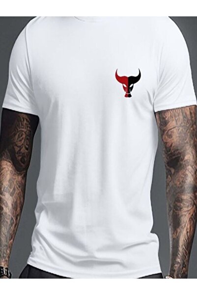 CLASSY.MODA Μπλουζάκι με λευκή στάμπα Oversize - Crew Neck, κοντό μανίκι
