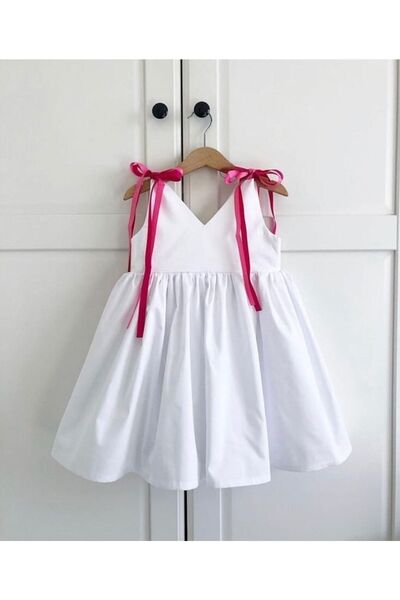 Mislina Girl's V-neck Lace-up Shoulder Design Dress