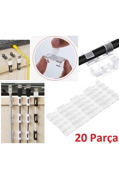 Ecoform 20 قطعة مثبت كابل لاصق مشبك شفاف