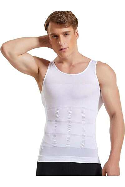 FİTFORMGİYİM White Men's Corset - Tank Top Corset, Waist and Chest Gynecomast, Recovery Upright Posture