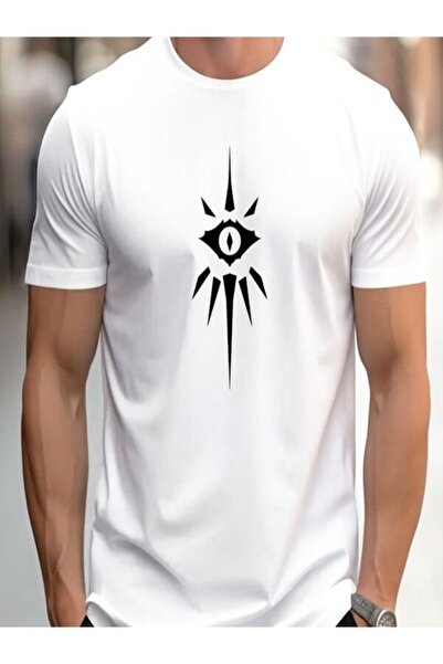 CLASSY.MODA T-Shirt - Λευκό εμπριμέ μπλουζάκι με κοντό μανίκι με λαιμόκοψη