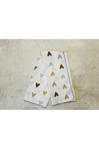 anne dokunuşu gibi KUZUM BEBE Brown Heart Muslin Baby Girl Swaddle Blanket