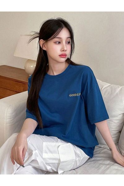 FAVORİST Βαμβακερό μπλουζάκι Oversize - GOOD LUCK Printed