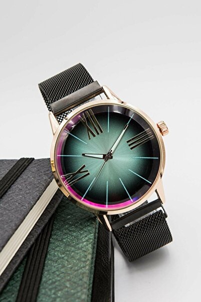 ÇENÇEN Gold Renk Kasa Hasır Mıknatıs Metal Kordon Kadın Erkek Kol Saati