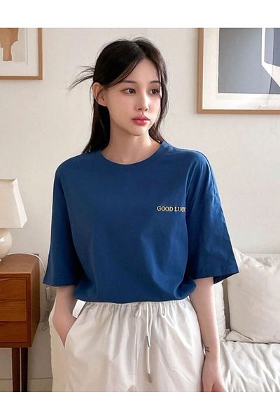 FAVORİST Βαμβακερό μπλουζάκι Oversize - GOOD LUCK Printed