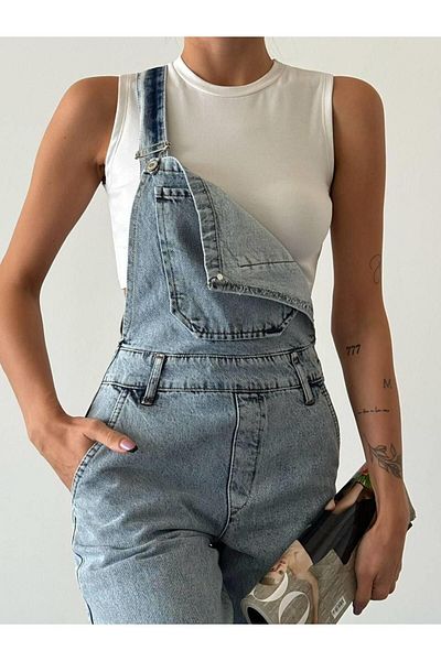 MsLena Butik Salopetă confortabilă pentru femei - Curea reglabilă, Denim Gardener - Bi445-7161