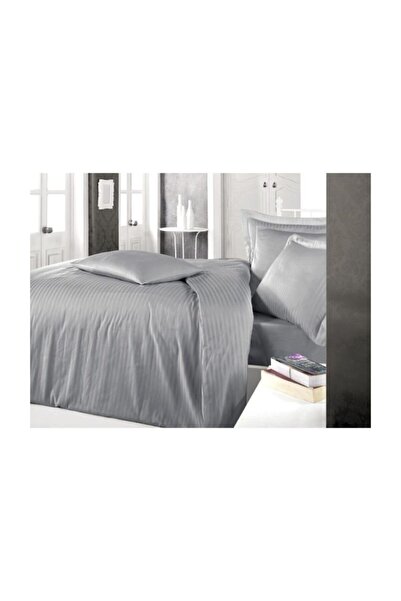 Clasy Striped Single Satin Duvet Cover Set Gray