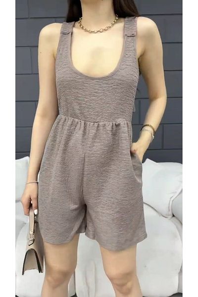 Fav Style Κοντή φόρμα U Neck Mink - Σορτς με χοντρές τιράντες με κορδόνι στη μέση και τσέπες