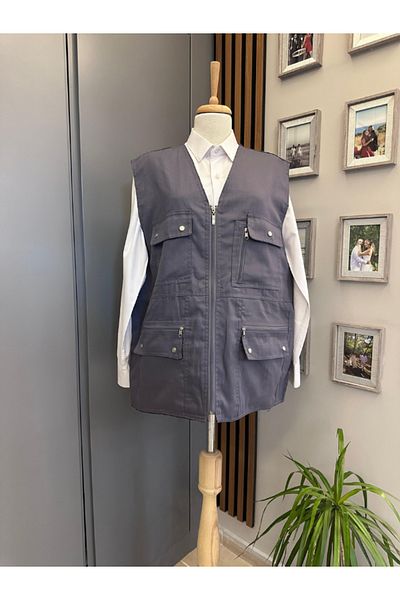 BERNEO Men's Daddy - Large Summer Vest with Multi Pockets and Linen Zipper