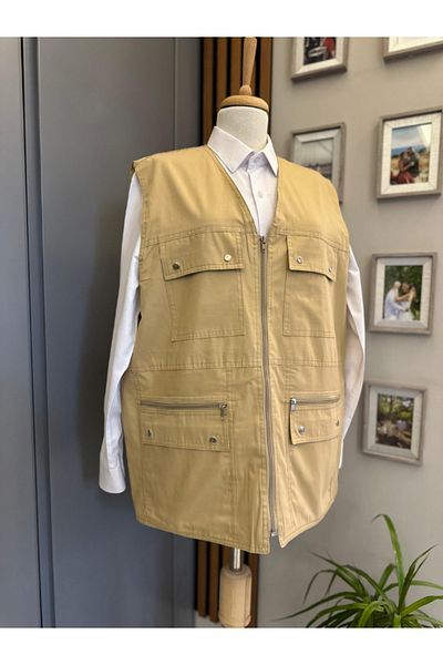 BERNEO Men's Daddy - Large Summer Vest with Multi Pockets and Linen Zipper