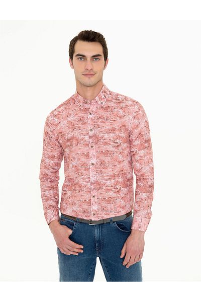 Pierre Cardin Μακρυμάνικο Slim Fit Salmon πουκάμισο