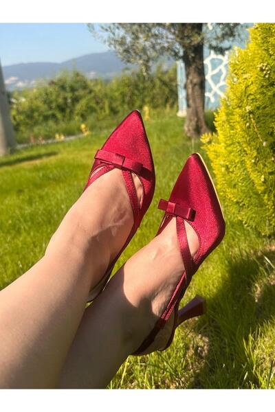 LİNEER Stiletto de damă de culoare burgundă - Tocuri de 7 cm, spate deschis, ...