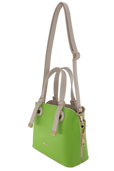 Evident Fıstık Yeşili & Bej Garni Fermuar Detaylı Kadın El Ve Omuz Çantası