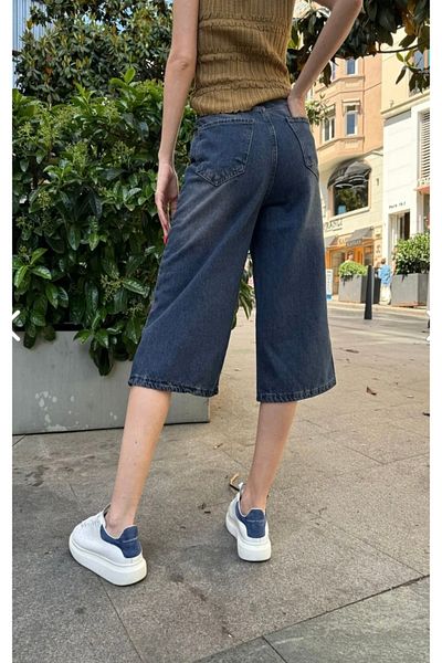 DENOKMODA Unisex Άνετο τζιν Capri με φαρδύ πόδι