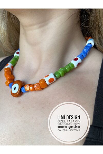 Limi Design Cam Boncuk Dana Göz Aksesuarlı El Yapımı Murano Kolye