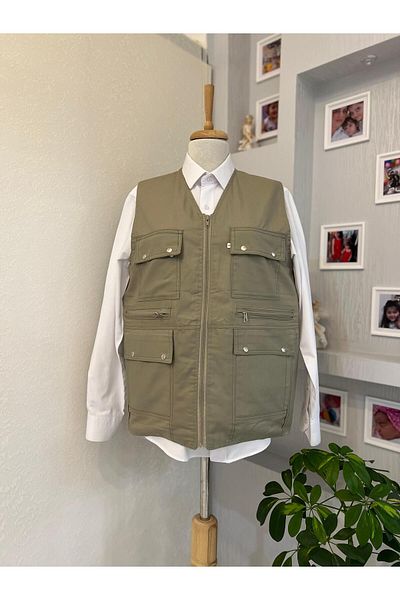 DENİZLİFE KTN Dad - Summer Spring Vest with Multi Pockets and Zipper