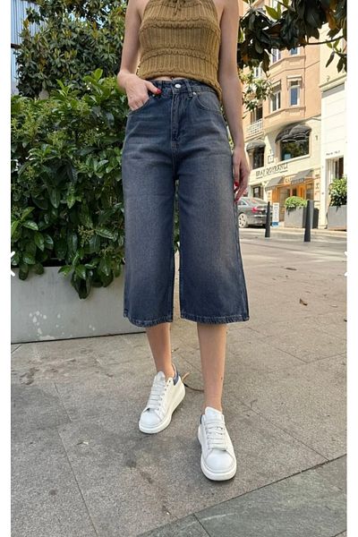 DENOKMODA Unisex Άνετο τζιν Capri με φαρδύ πόδι