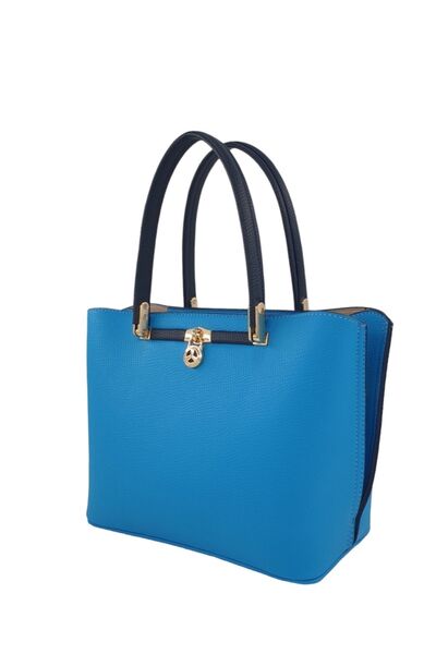 Evident Light Blue & Navy Blue Garni Women's Hand and Shoulder Bag with Lock Accessory Detail