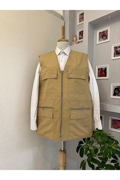 DENİZLİFE Linen Zippered - Large Size Summer Vest with Pockets KTN Battal
