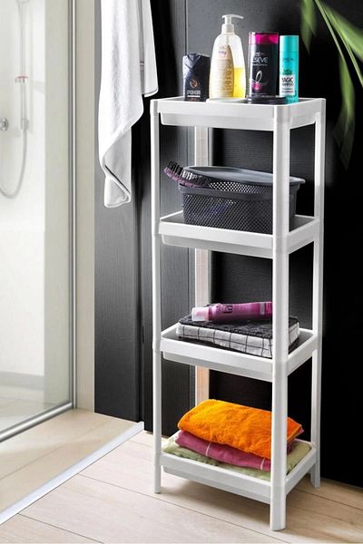 Ecolux Unitate de raft pentru baie cu 4 niveluri Organizator pentru baie Suport șampon Suport prosop Dulap - alb