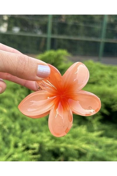 ByMerve Accesoriu de păr Hibiscus de dimensiuni mari cu flori portocalii - New Trend Bym381