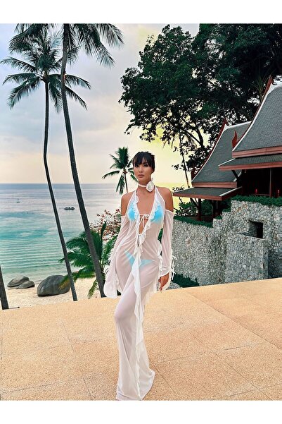 Melissa Yılmaz Design Desert Rose Beyaz Tül Plaj Elbise Pareo